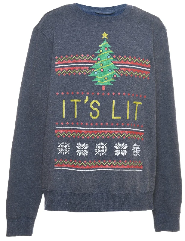 Christmas Tree Design Sweatshirt - L Laid - back Women's Style