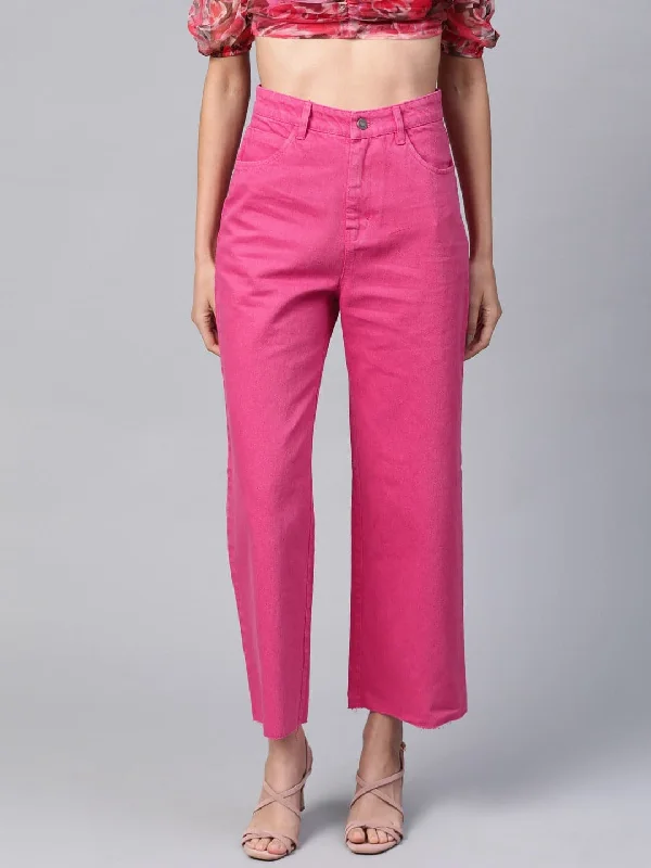 Fuchsia Raw Edge Jeans Hip Women's Retro