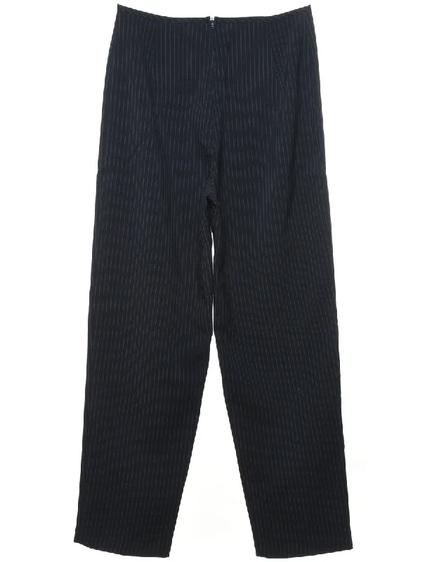 Navy Classic Striped Trousers - W26 L29 Feminine Women's Soft 