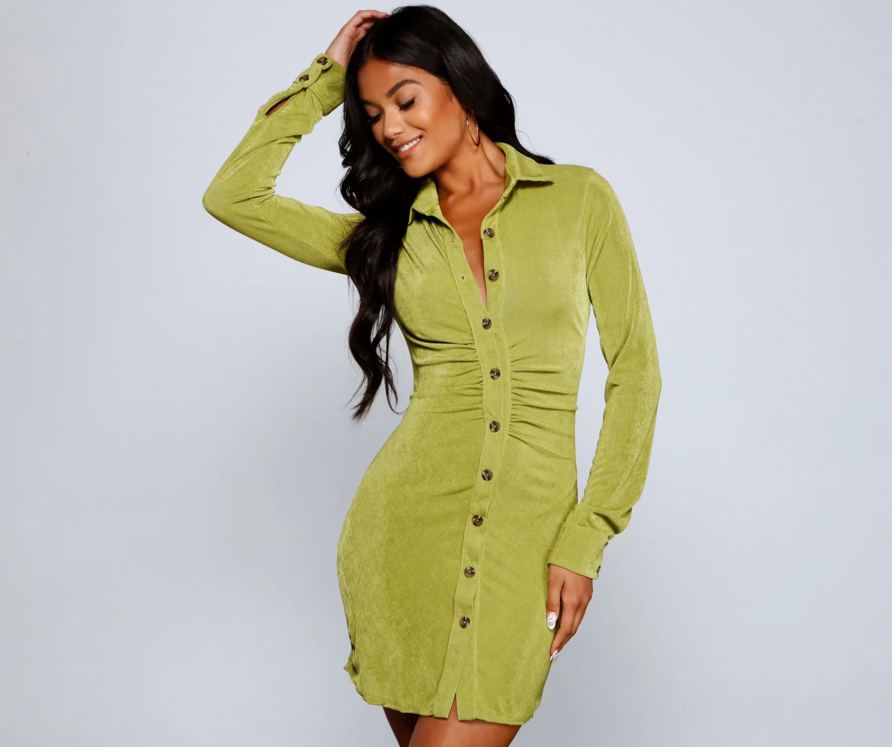Crazy About Ruche Collared Mini Dress Refined Women's Velvet