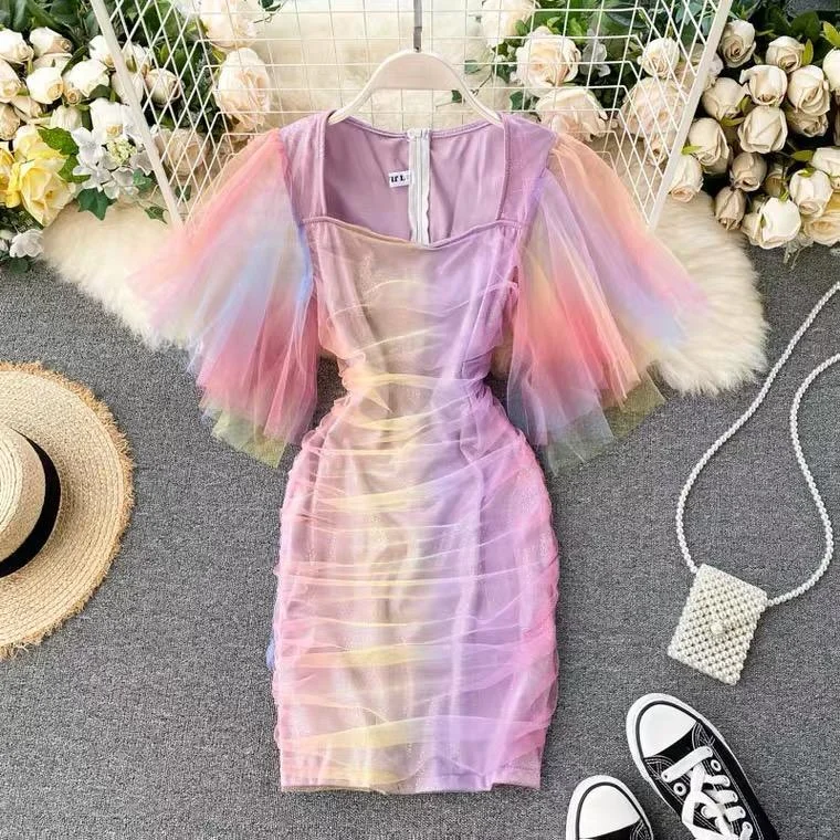 Holographic Tulle Dress Trendy Women's 