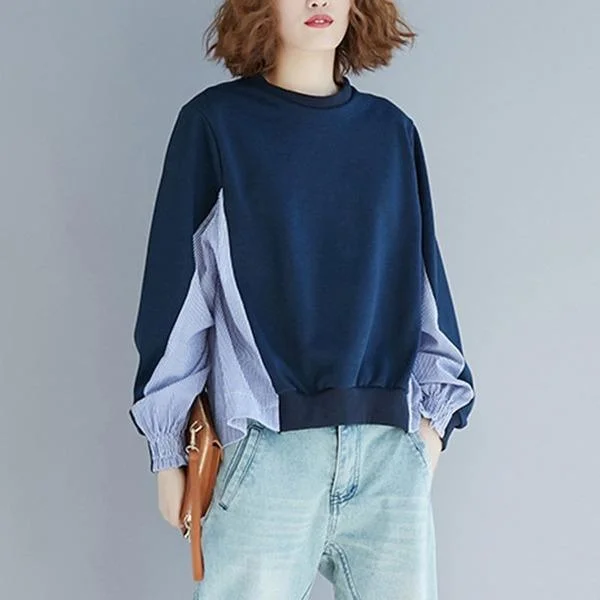 Oversized Women Autumn Casual Sweatshirt  Patchwork Striped Loose Comfortable Female Pullovers Tops European