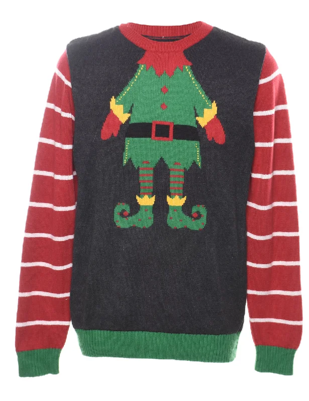 Black Christmas Jumper - L Cool Women's Distressed