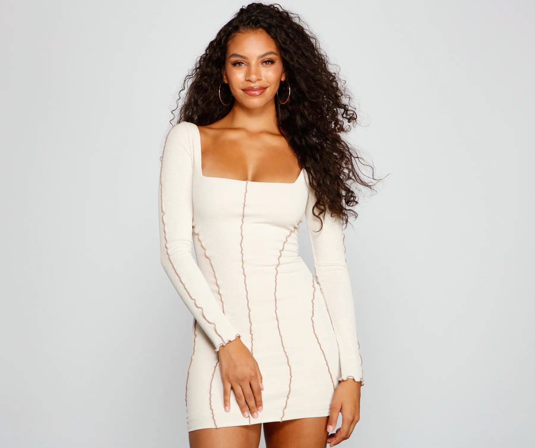 Make A Seam Ribbed Knit Mini Dress Vintage Women's 1970S 