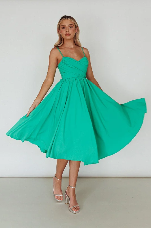 Salome Tied Back Knee Length Dress Green Hip Women's Urban