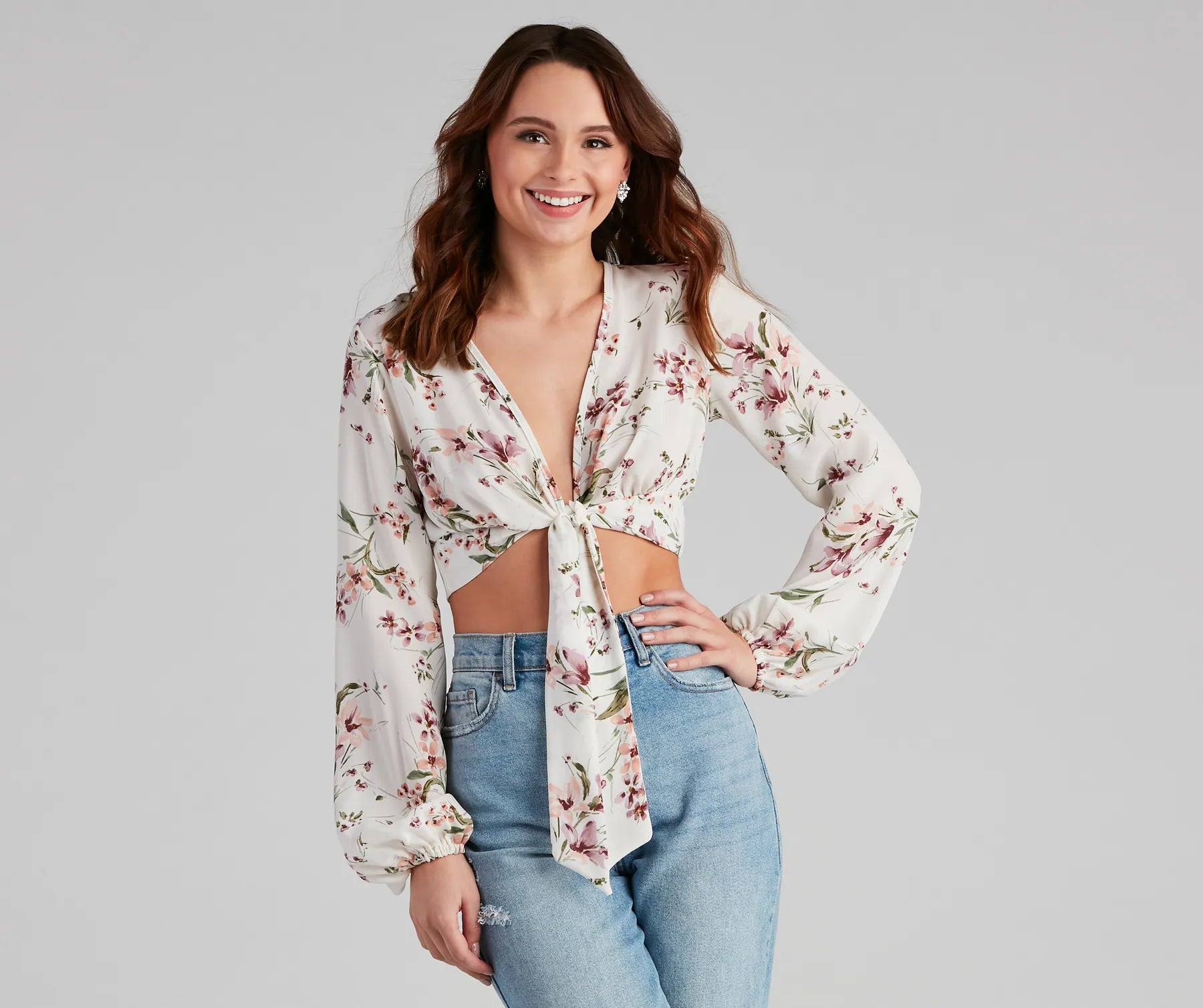 Bloom Mood Floral Tie-Front Top Rugged Women's Outdoor 