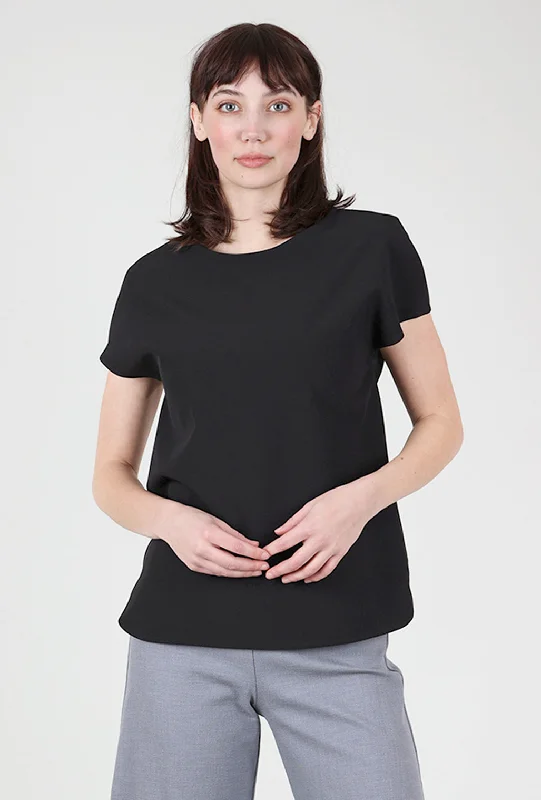 Simple Crepe Top, Black Sporty Women's Athleisure 