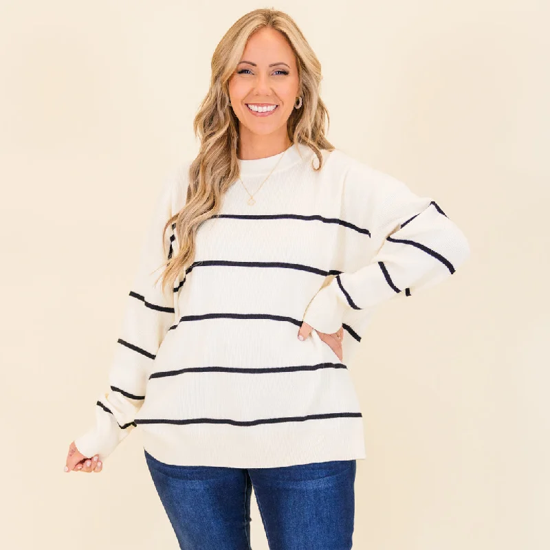 Lux Stripe Sweater, White Adventure