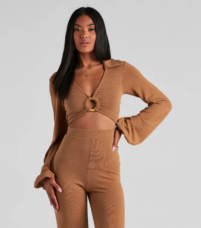 Cabana Long Sleeve O-Ring Crop Top Modern Women's 
