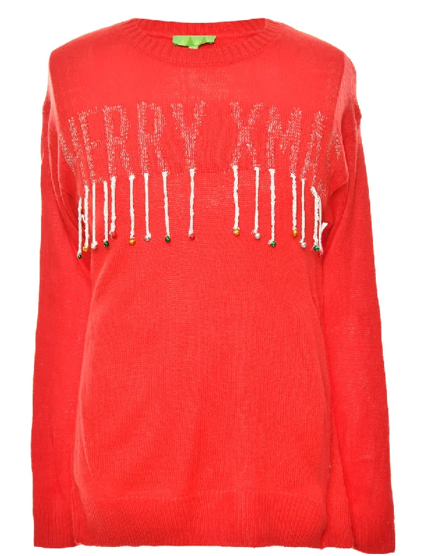 Embellished Red Christmas Jumper - S Casual Women's Loose - fitting