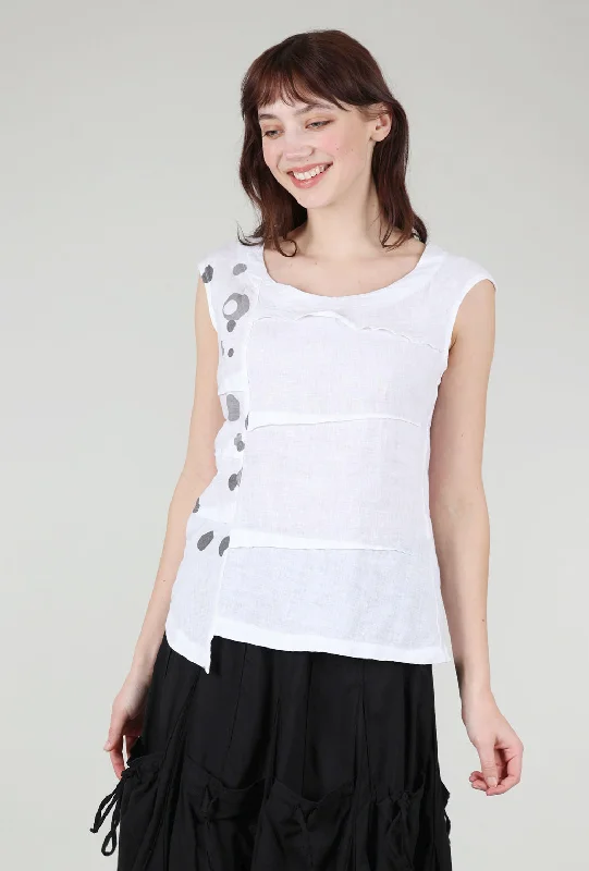 Dotty Ribbed-Back Linen Shell, White/Gray Bold Women's Animal Print