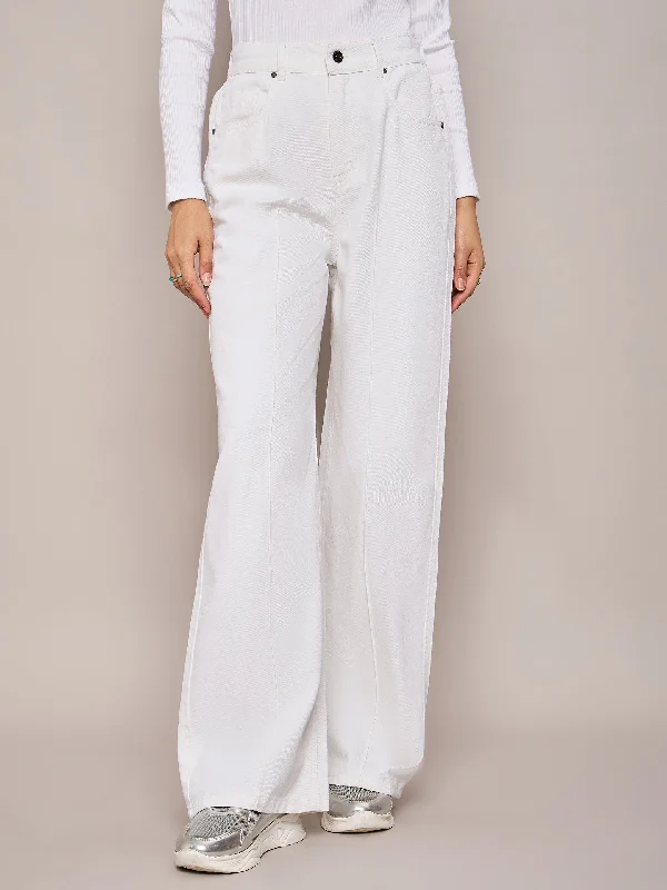 Women White High Waist Front Dart Straight Jeans Sophisticated Women's 