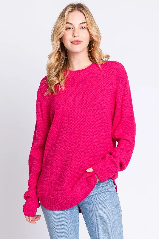 Fuchsia Knit Pullover Sweater Street