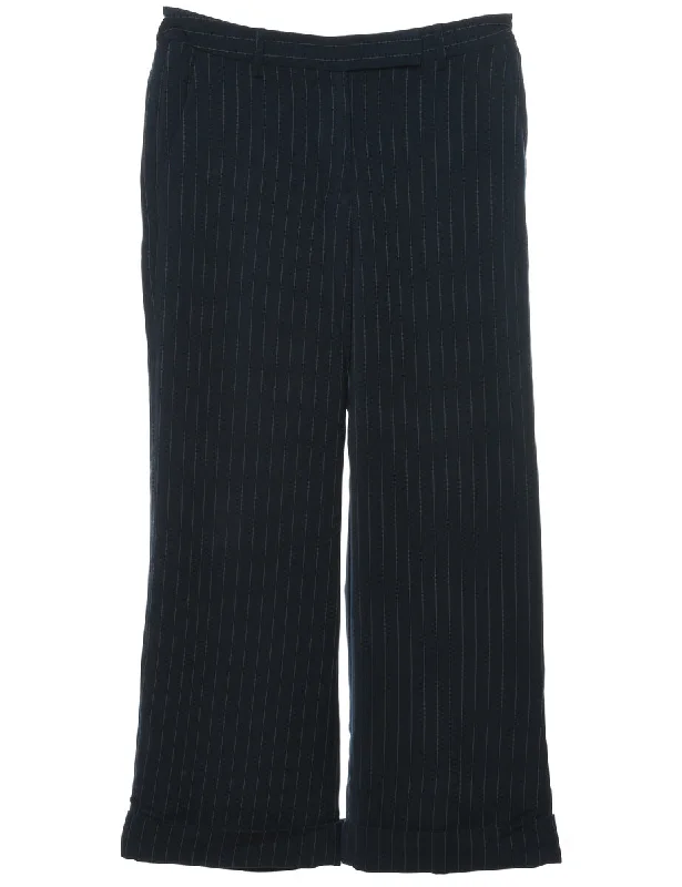 Pinstripes Navy Trousers - W30 L29 Feminine Women's Style 