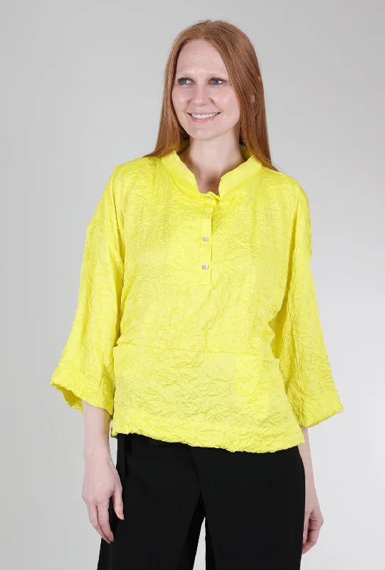 Puffy Collar Crinkle Top, Lemon Dapper Women's Bow - adorned