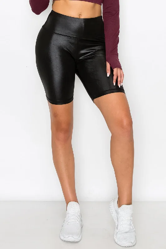 Faux Leather High Rise Biker Shorts Stylish Women's Tropical 