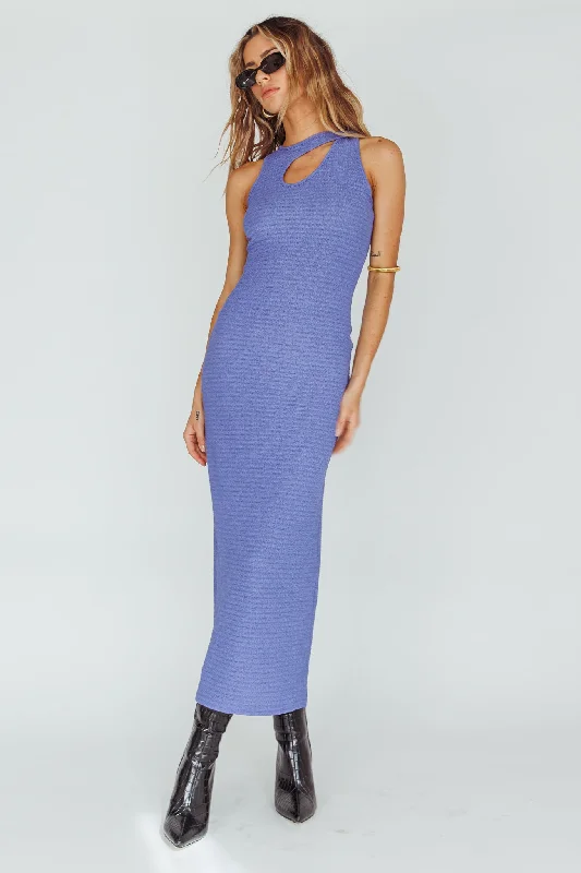 Playa Hermosa Keyhole Midi Dress Blue Violet Relaxed Women's Beachy