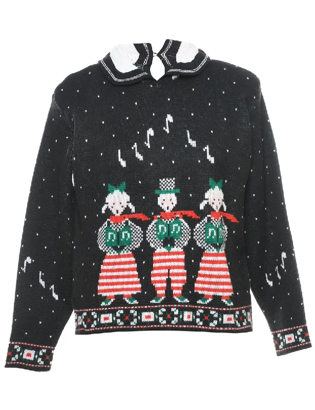 Festive Print Christmas Jumper - M Sleek Women's Metallic