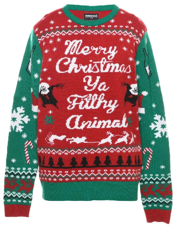 Festive Print Christmas Jumper - L Luxurious Women's High -  end