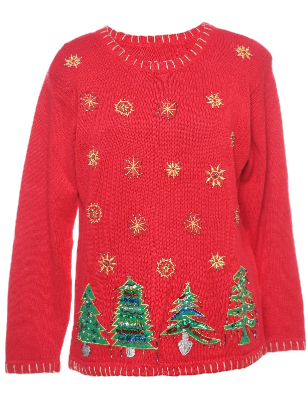 Christmas Tree Print Jumper - L Dynamic Women's High - energy