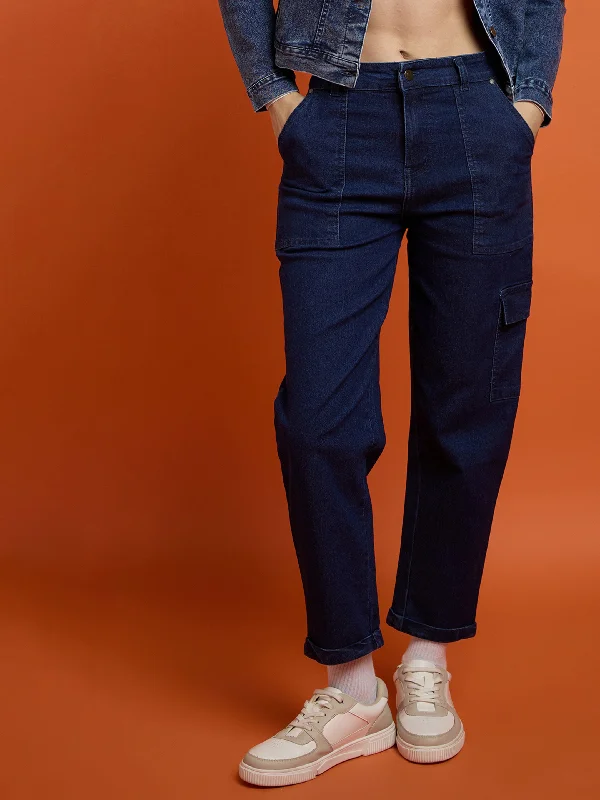 Women Blue Blast Multi Pockets Balloon Fit Jeans Trendy Women's Oversized