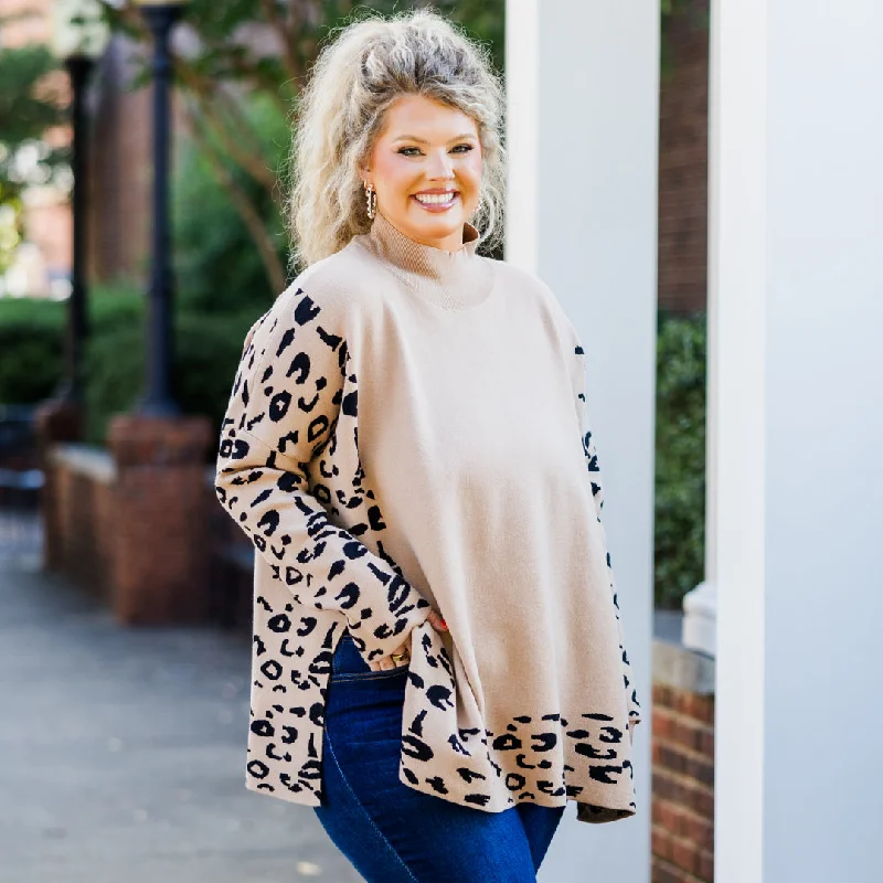Time To Walk Away Sweater Tunic, Taupe garde