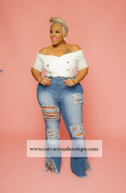 Blue Ripped Apart Jeans Youthful Women's Anime - inspired
