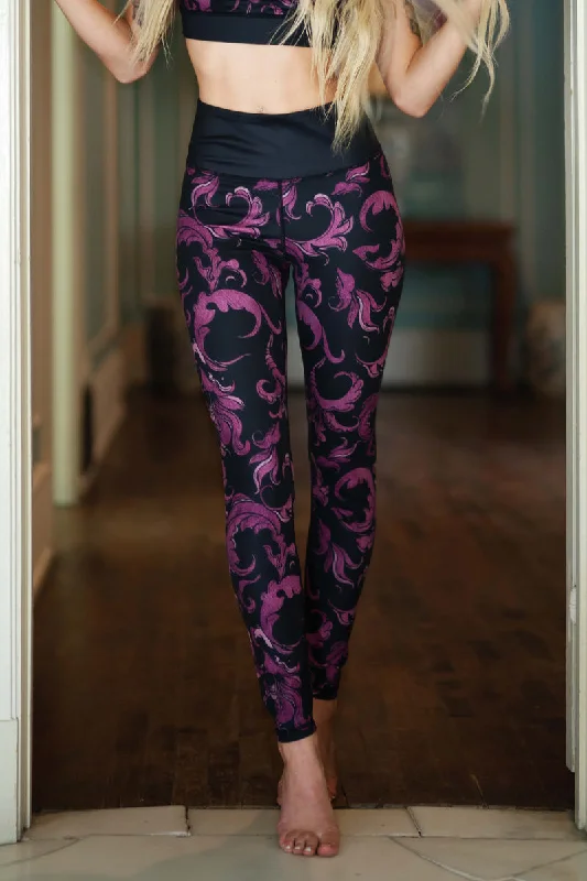 Violet Filigree Print Active Leggings performance