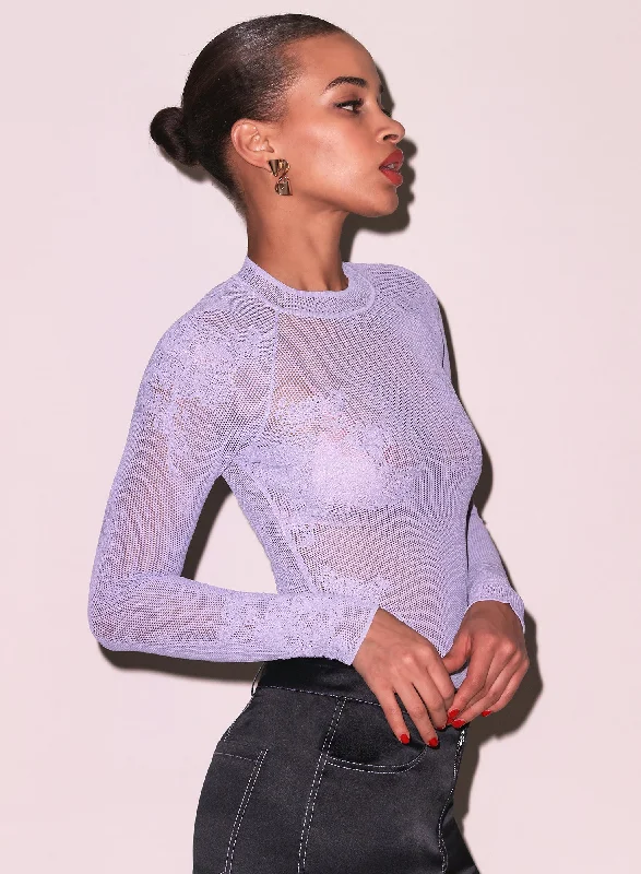 Lace Pointelle Long Sleeve Bodysuit Dynamic Women's Moto