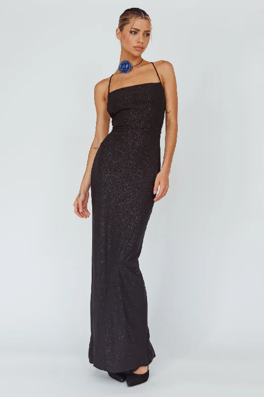 Ailani Lace-Up Back Maxi Dress Sparkle Black Classic Women's Pin - striped