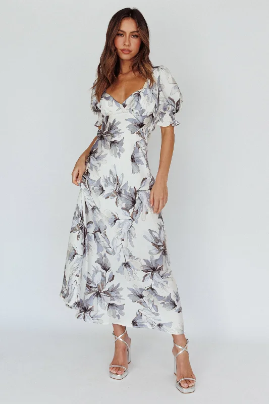 Brigita Tied Back Maxi Dress Floral Blue performance