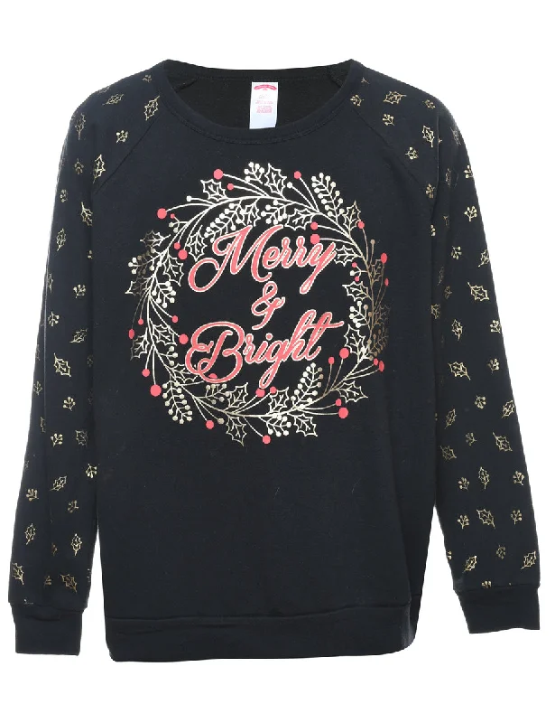 Black Christmas Sweatshirt - XL Cozy Women's Sherpa - lined