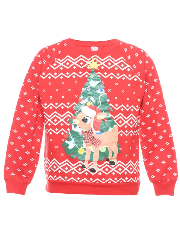 Christmas Tree Print Sweatshirt - XS Classic Women's Pin - striped