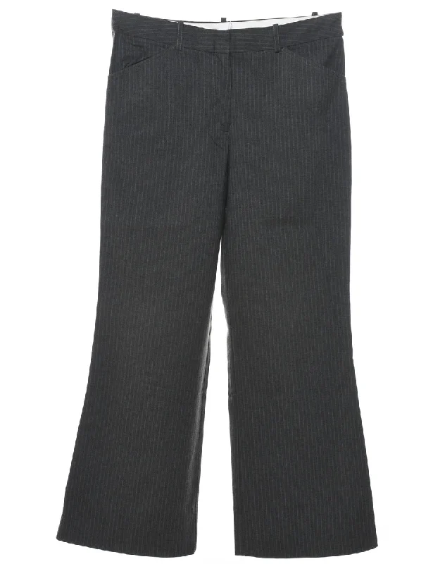 Striped Dark Grey Classic Trousers - W32 L29 Sophisticated Women's Tailored