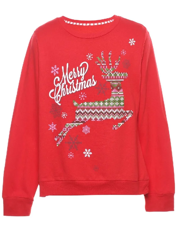 Red Christmas Sweatshirt - L Hip Women's Retro