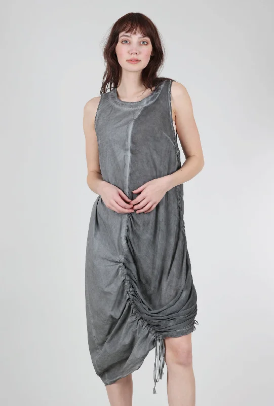 Ruched Column Dress, Gray Storm Polished Women's Silk