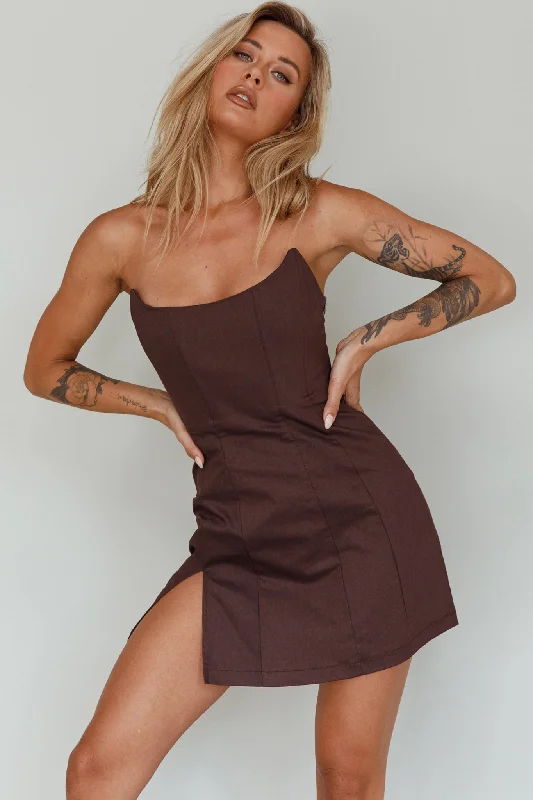Luann Scoop Neckline Strapless Mini Dress Brown Sleek Women's 