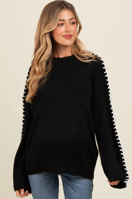 Black Contrast Stitch Maternity Sweater Unique Women's Upcycled