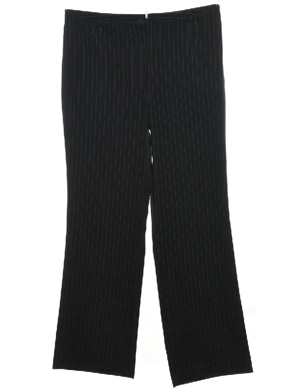 Black Striped Classic Trousers - W32 L29 Cool Women's Distressed