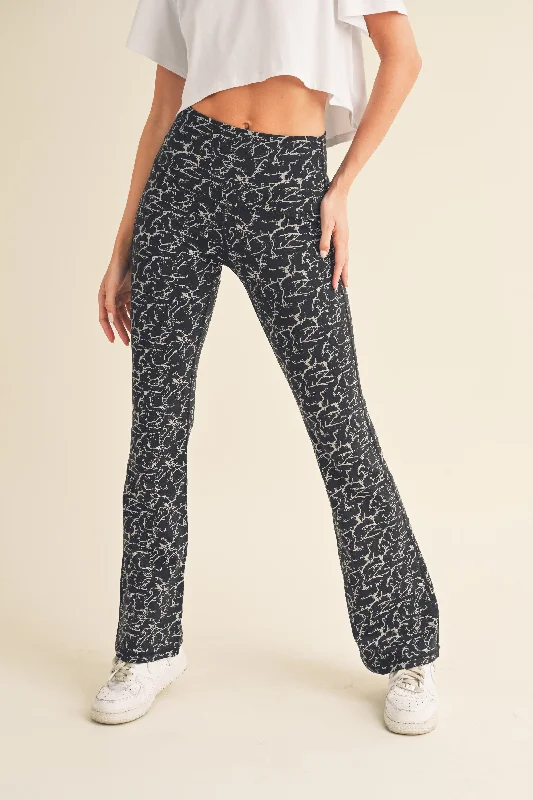 Women’s Glow In The Dark Paint Splatter Flared Yoga Pants Sleek Women's Metallic