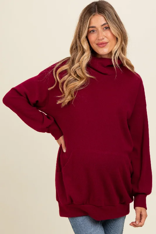 Burgundy Brushed Knit Cowl Neck Maternity Pullover Sophisticated Women's 