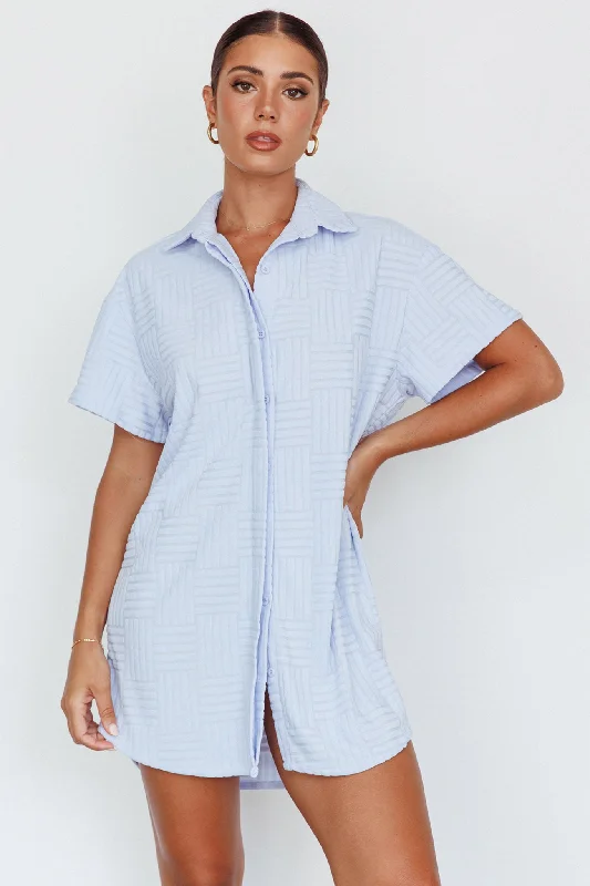 Sun Time Textured Shirt Dress Blue Street