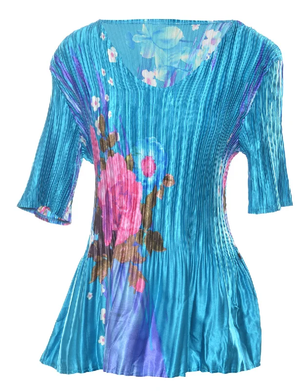 Smocked Floral Print Top - M Trendy Women's Oversized