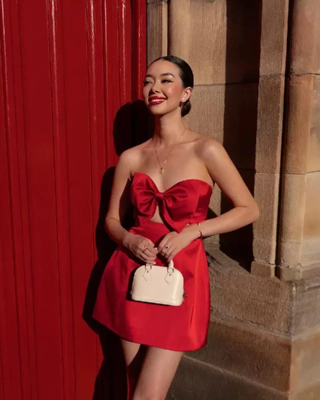 Alexa Red Bow Mini Dress Sleek Women's 