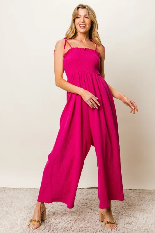 BiBi Texture Smocked Sleeveless Jumpsuit Sporty Women's Athleisure 