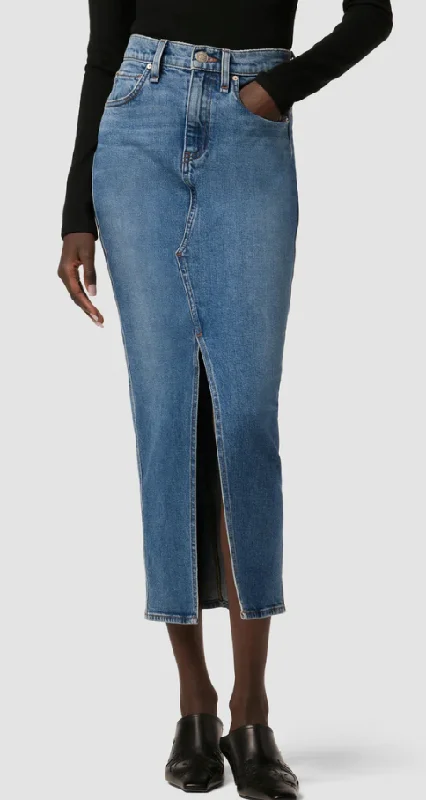 Reconstructed Midi Skirt with slit by Hudson Jeans Polished Women's Silk
