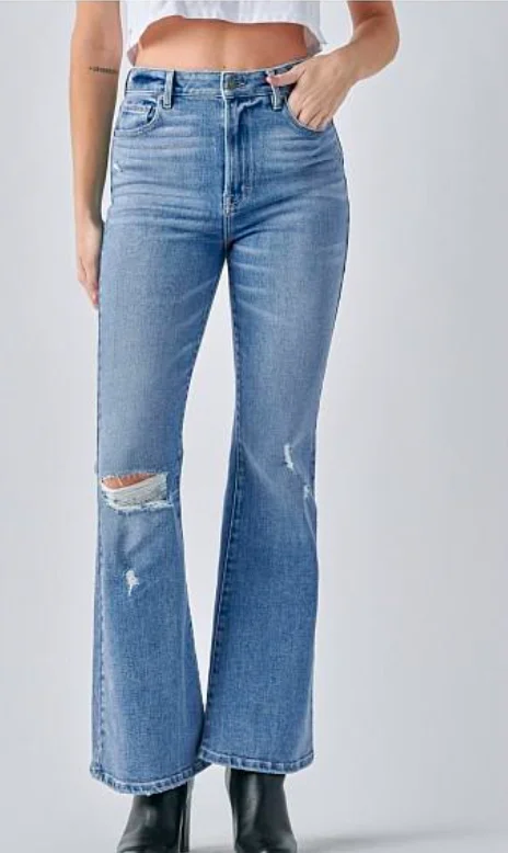 Light Wash Distressed Stretch Flare Jean 31" Inseam by Hidden Jeans Refined Women's Velvet