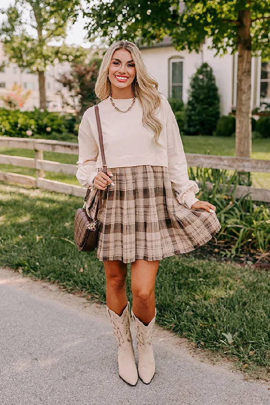 Fall Festivities Plaid Mini Dress in French Vanilla Modern Women's 