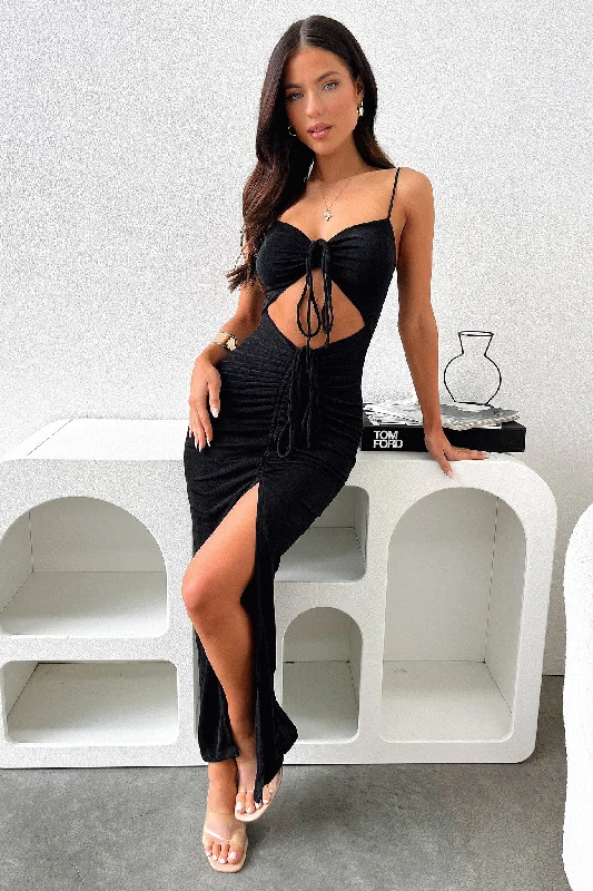 Zahara Midi Dress - Black Feminine Women's Style 