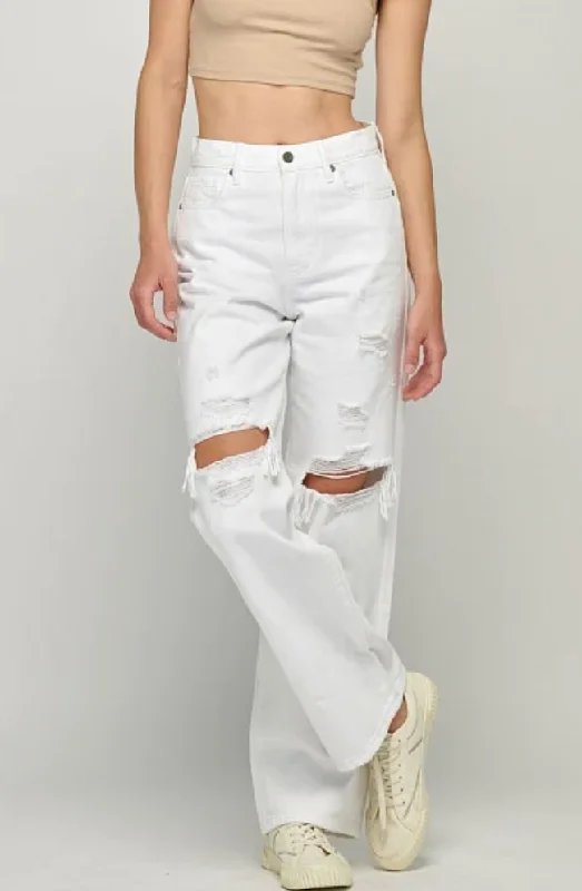 High Rise White Distressed Dad Jean by Hidden Jeans Athletic Women's 